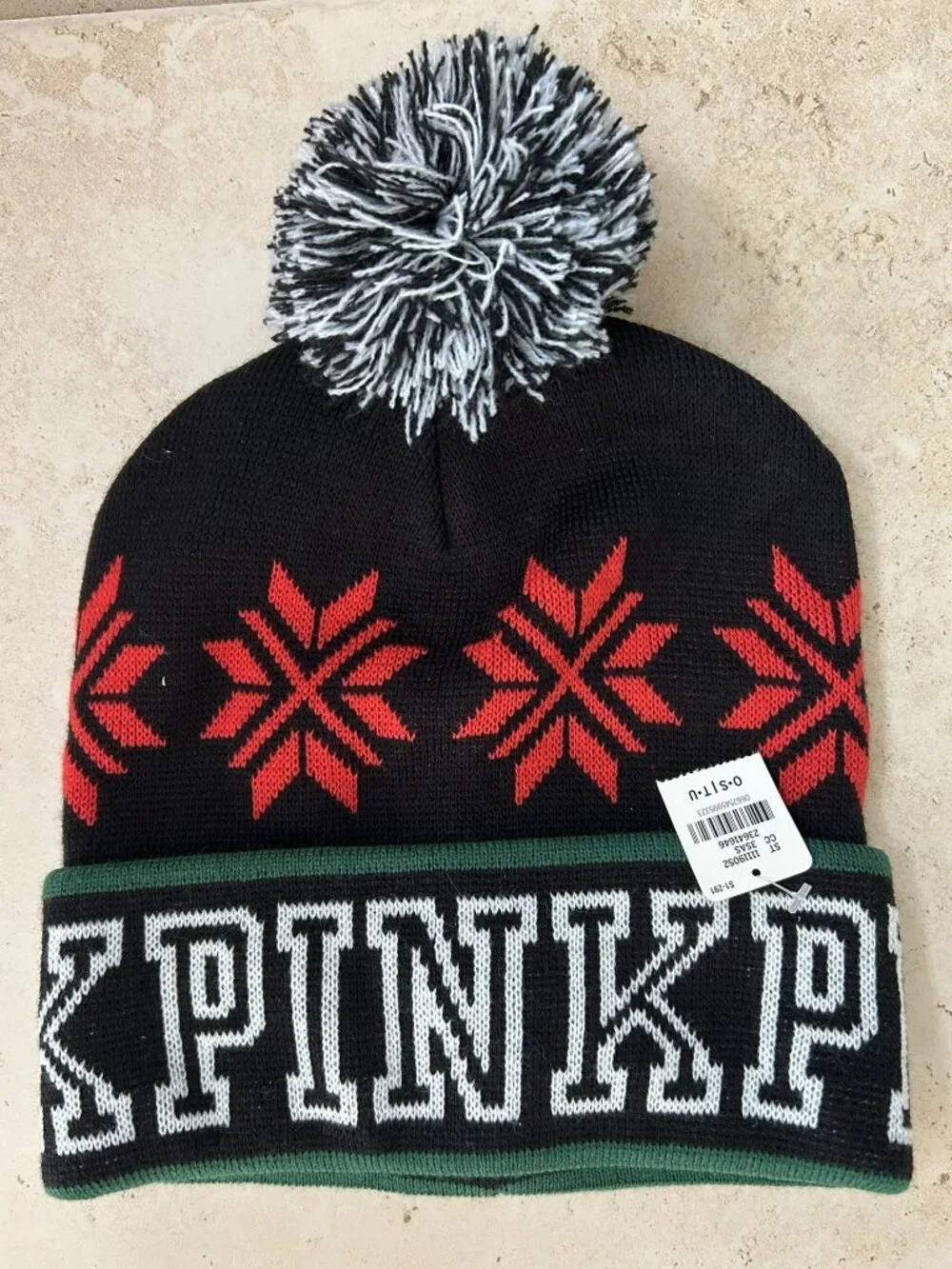 Victoria's Secret PINK Rib Winter Beanie Hat Cap in Black Red White